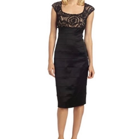 Tadashi Shoji Dresses & Skirts - Tadashi Shoji | Black Lace Beaded Cap Sleeve Bandage Sheath Dress